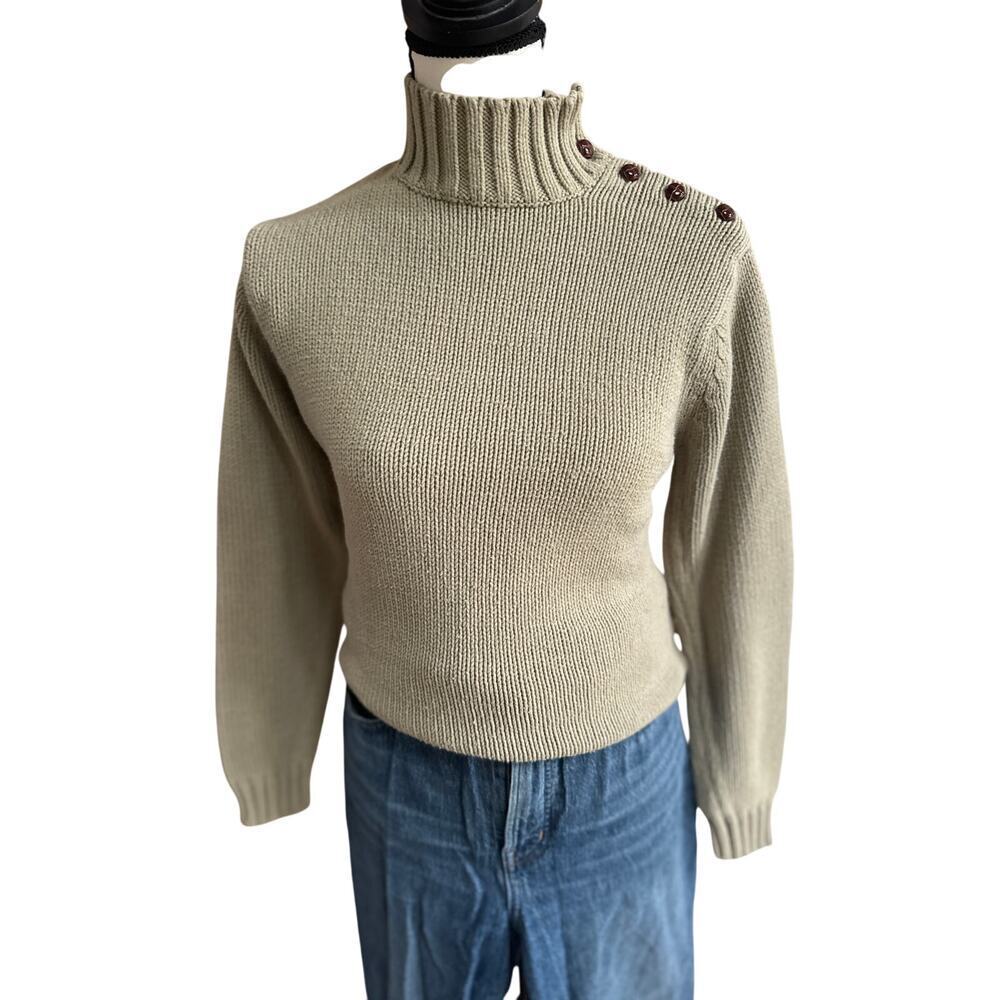 Orvis Women’s Small Beige Fisherman Sweater 90s Cotton Blend Mock Neck